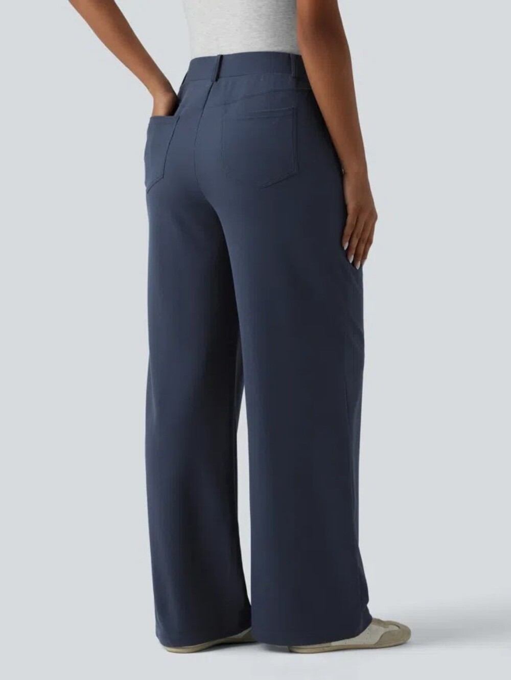 Halara Mid Rise Wide Leg Waffle Pants Harbor Ink Medium Pocket Lounge Casual - Picture 7 of 16